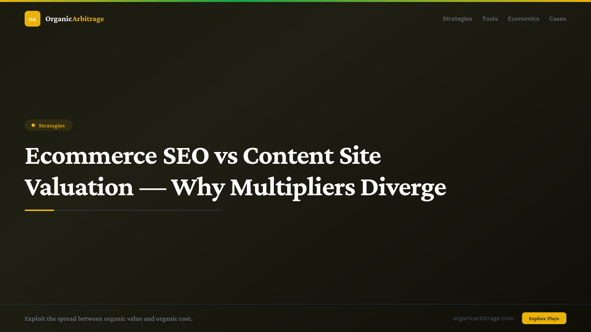 Ecommerce SEO vs Content Site Valuation — Why Multipliers Diverge